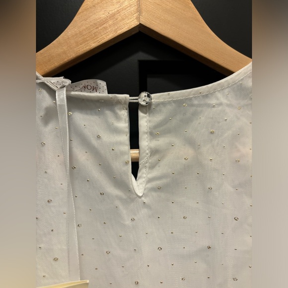 MonnaLisa Tulle dress gown spire flounces golden dots gold sequins cream formal - Picture 14 of 17